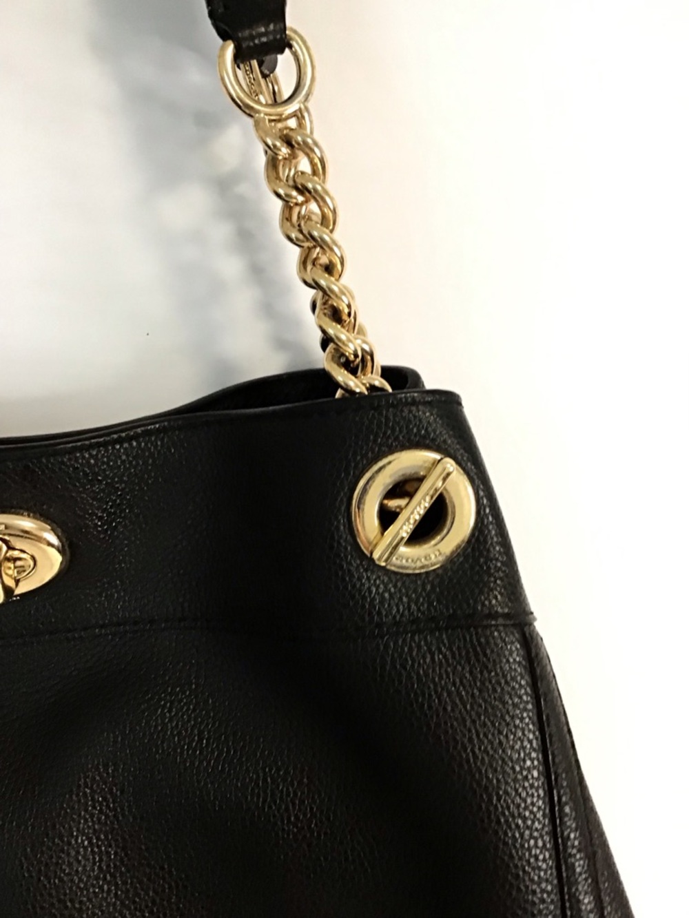 Coach 36855 Edie Turnlock Black Pebble Leather Shoulder Bag - Picture 3 of 15